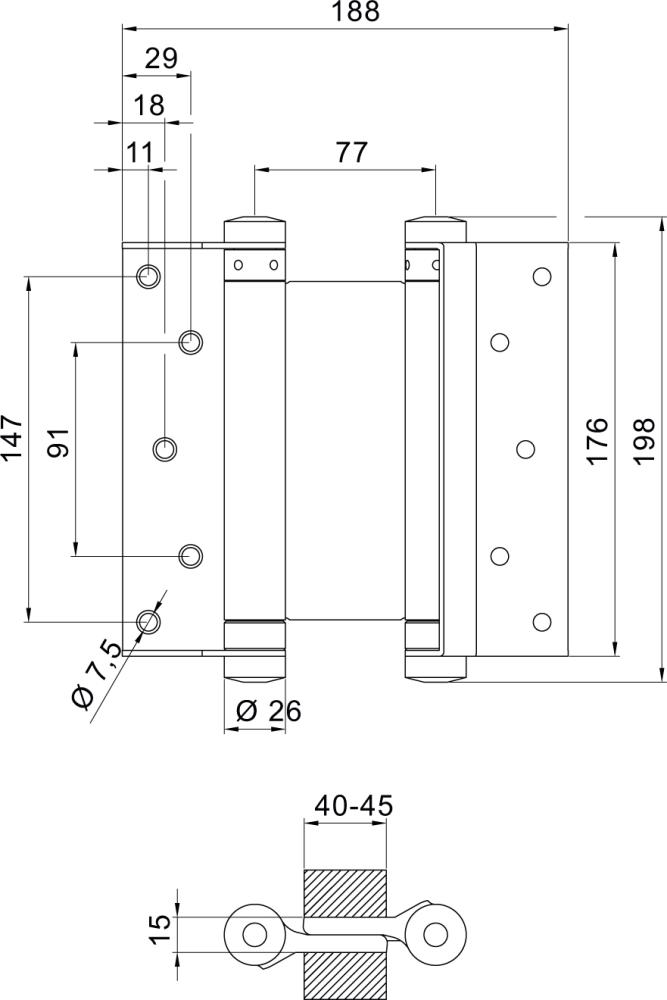 DENI Tür-Pendeltürband 3982, Gr. 39, 175mm vernickelt