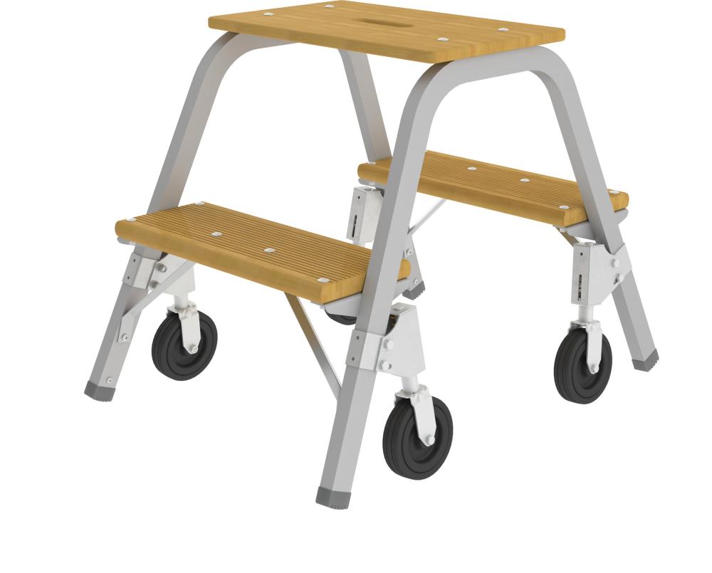 Stahlrohr-Tritt fahrbar 2 Holzstufen 4 Bockrollen