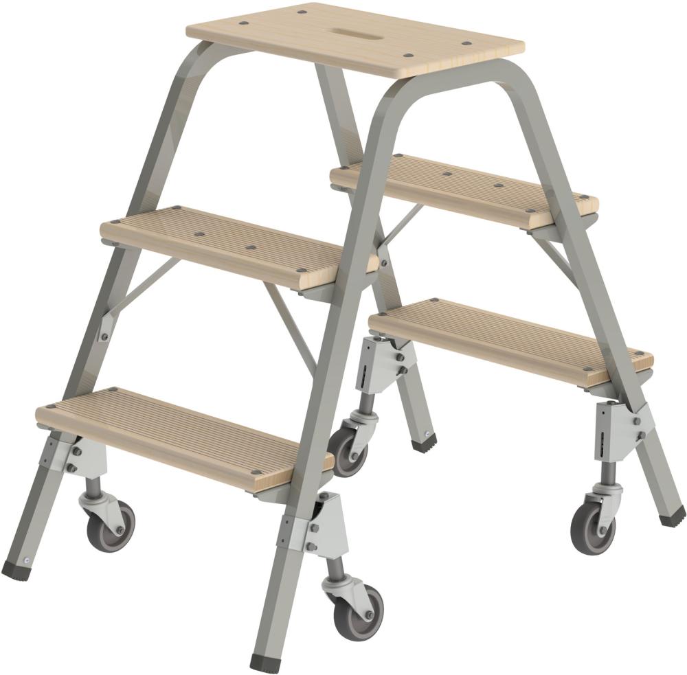 Stahlrohr-Tritt 3 Holzstufen fahrbar