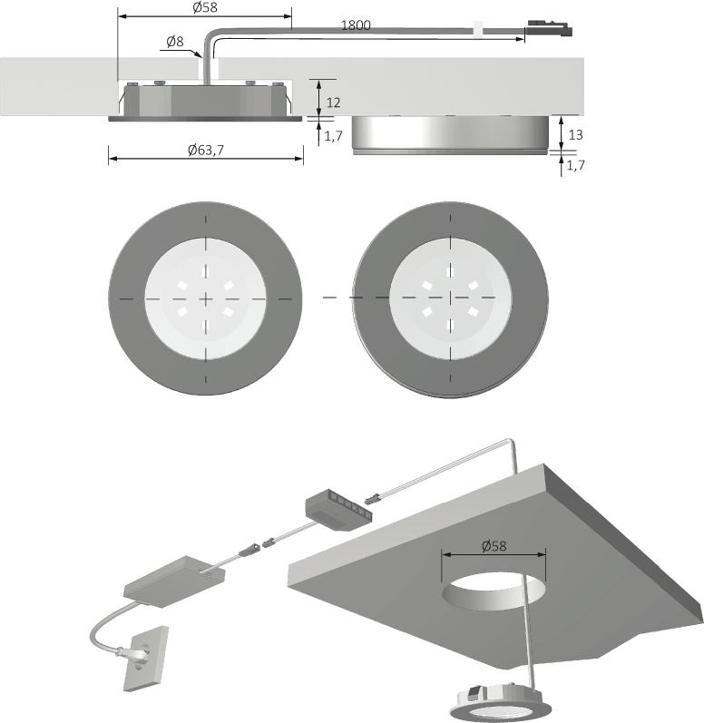 LED Eco Spot EDS Op. ww 10er Set,12V, 1.5W, 1.8m