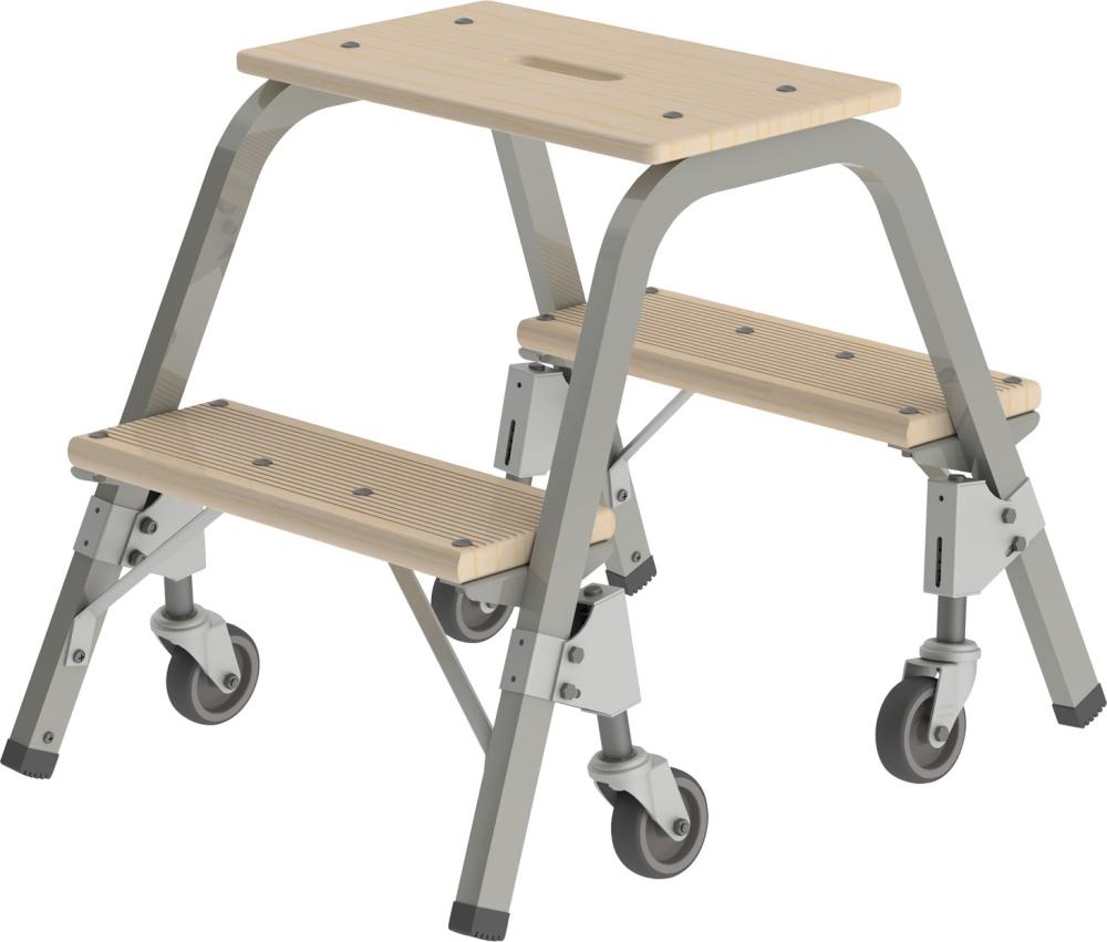 Stahlrohr-Tritt 2 Holzstufen fahrbar