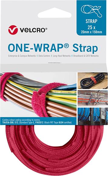 VELCRO Klettkabelbinder One Wrap Strap 20 x 200mm, rot, 25 Stück