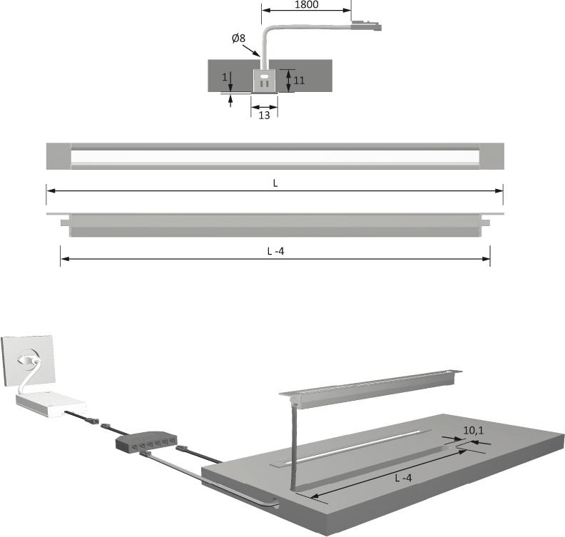 LED FineLite nw 3.4W 400mm, LTG 1.8m LTG, M1