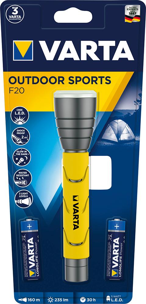 VARTA Taschenlampe Outdoor Sports F20 gelb, 2x AA