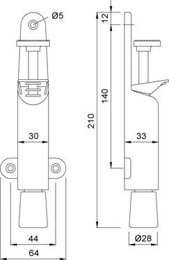 KWS 1026 Türfeststeller 30mm Hub, Stopfen grau